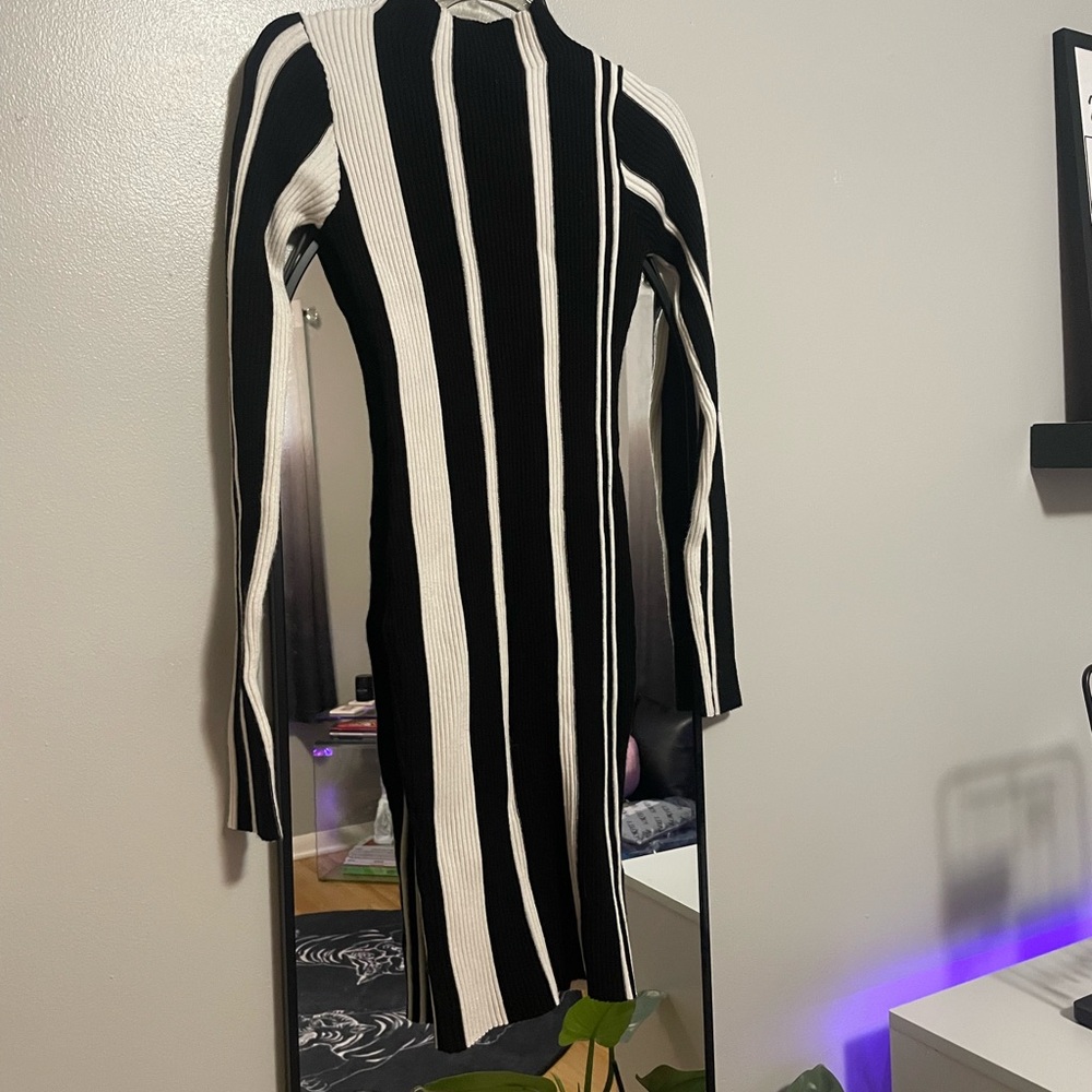 Black and White Striped Sweater Dress